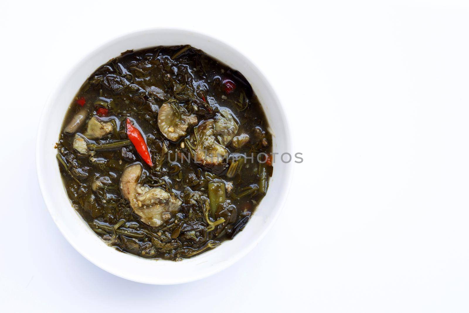 Cassia curry with pork on white background. Thai food