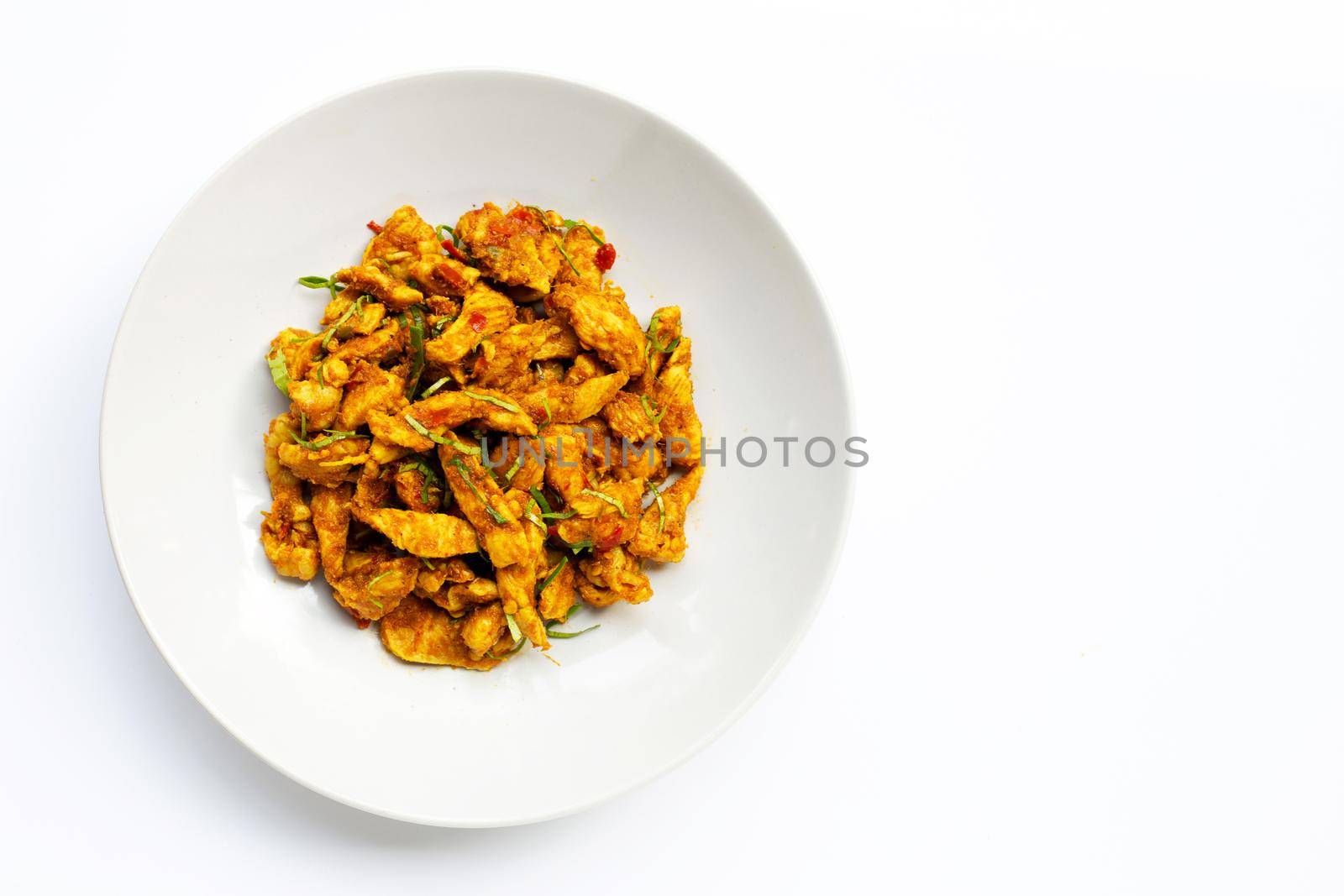 Chicken with yellow curry paste. Thai food