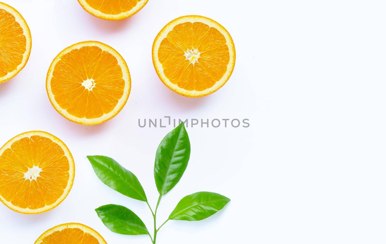 High vitamin C, Juicy and sweet. Fresh orange fruit on white background.