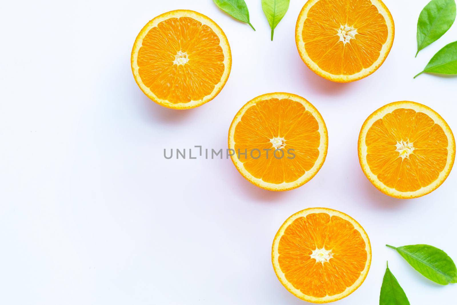 High vitamin C, Juicy and sweet. Fresh orange fruit on white background.