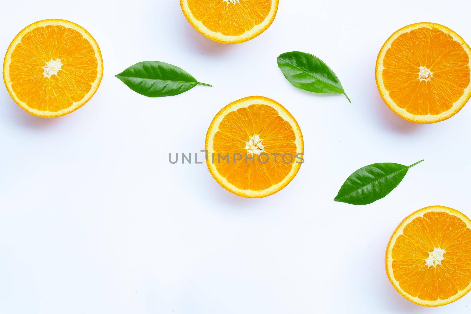 High vitamin C, Juicy and sweet. Fresh orange fruit on white background.