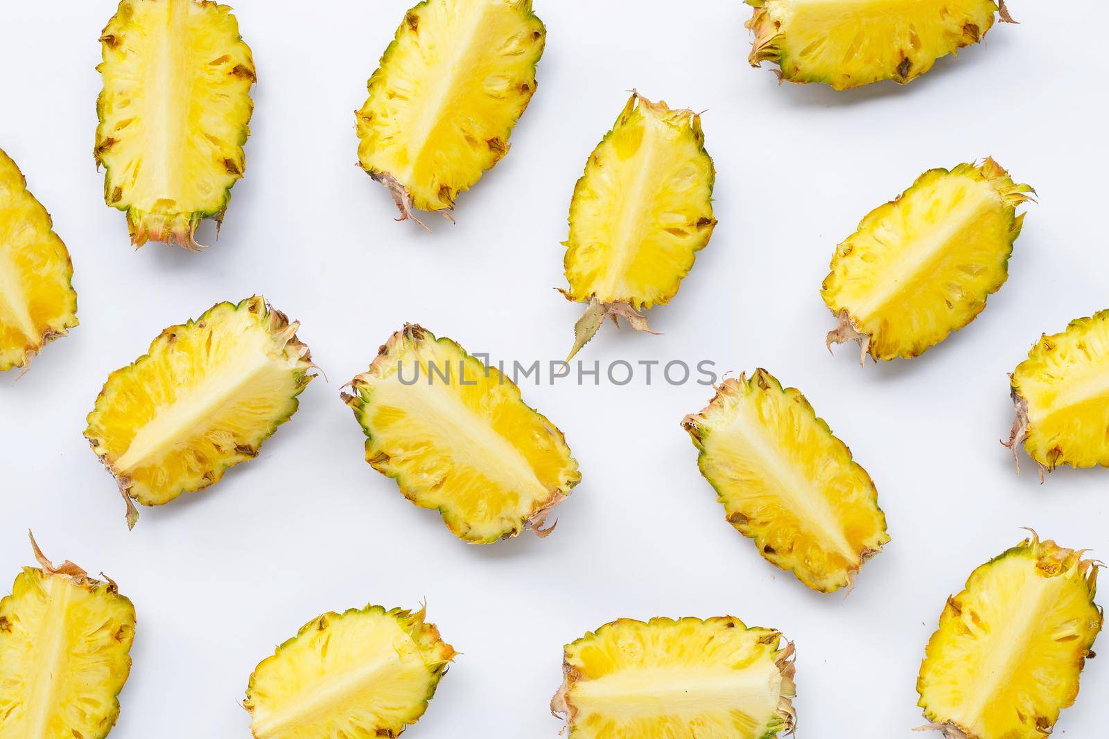 Fresh pineapple on white background. Top view
