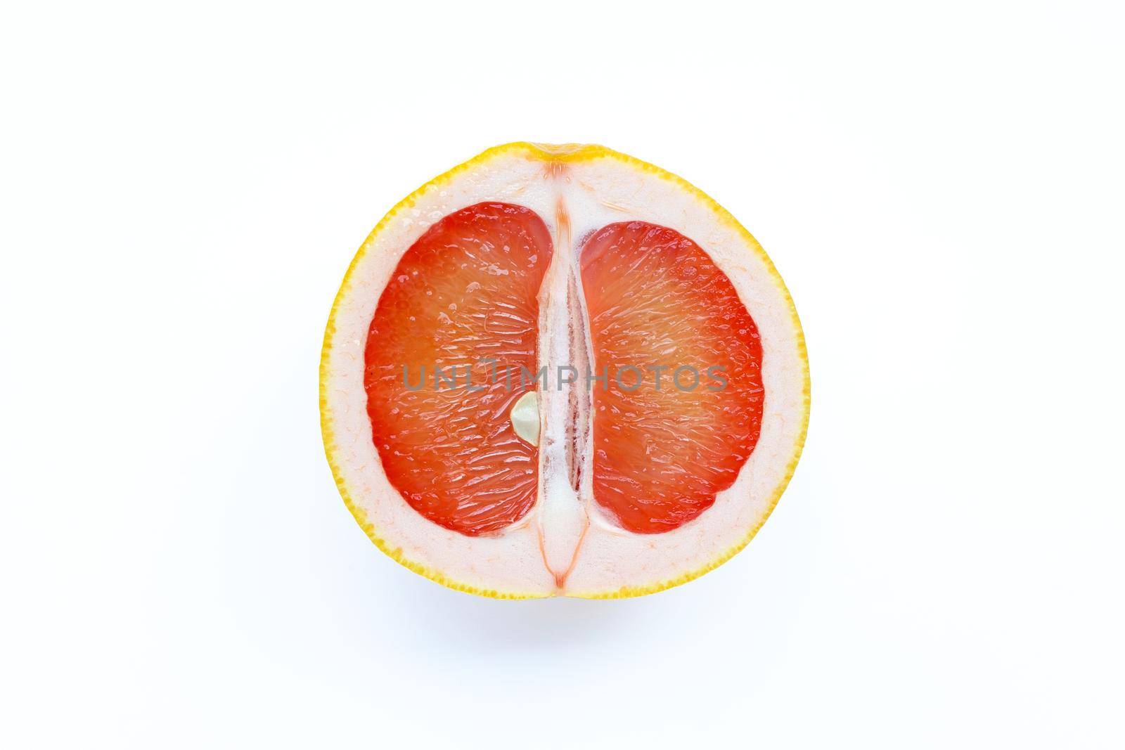 High vitamin C. Juicy grapefruit on white background.