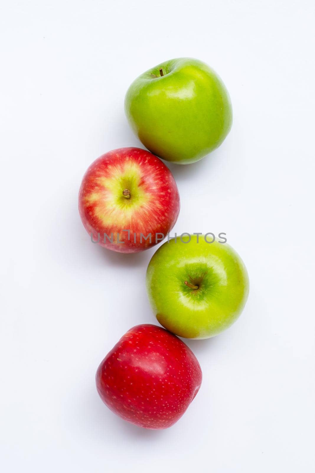 Fresh apples on white background. Top view