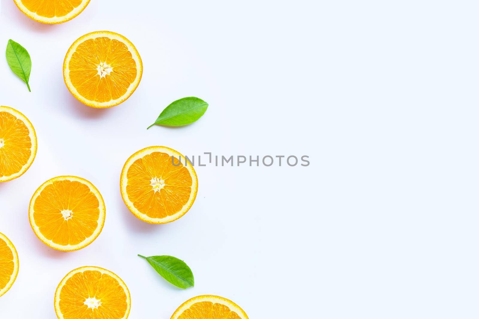 High vitamin C, Juicy and sweet. Fresh orange fruit on white background.