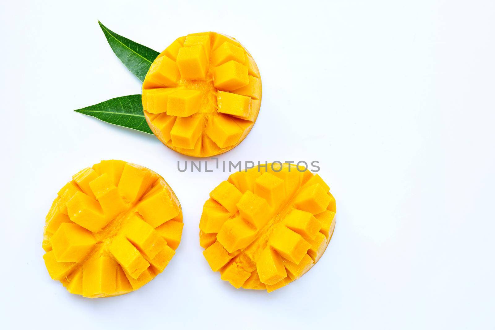 Tropical fruit, Mango  on white background. Top view
