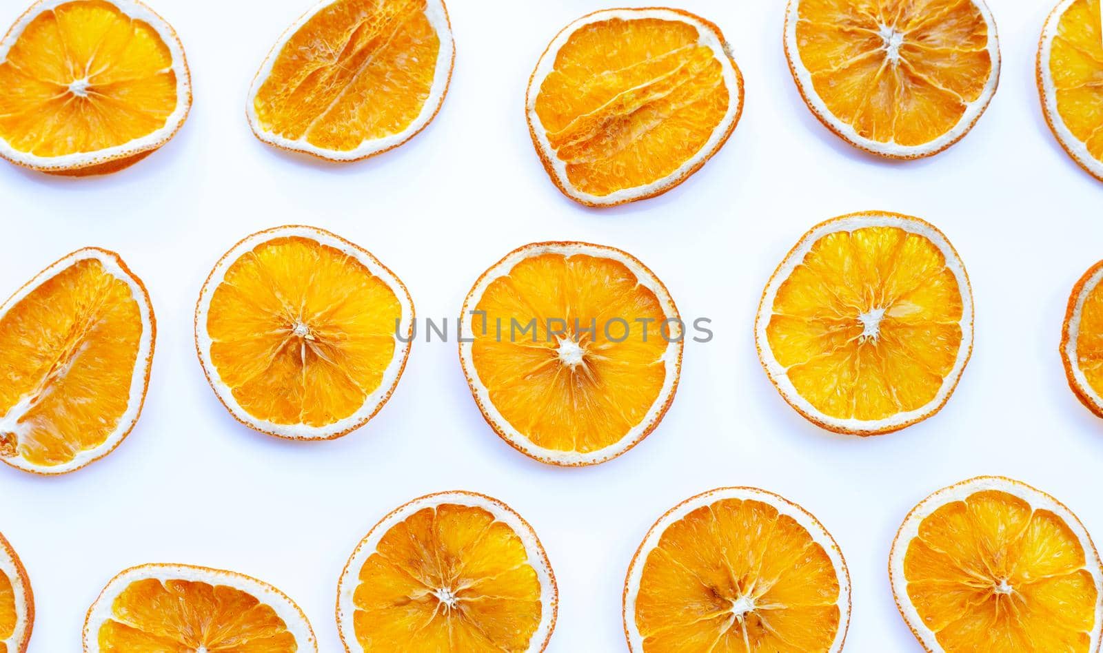 Dried Orange slices on white background.