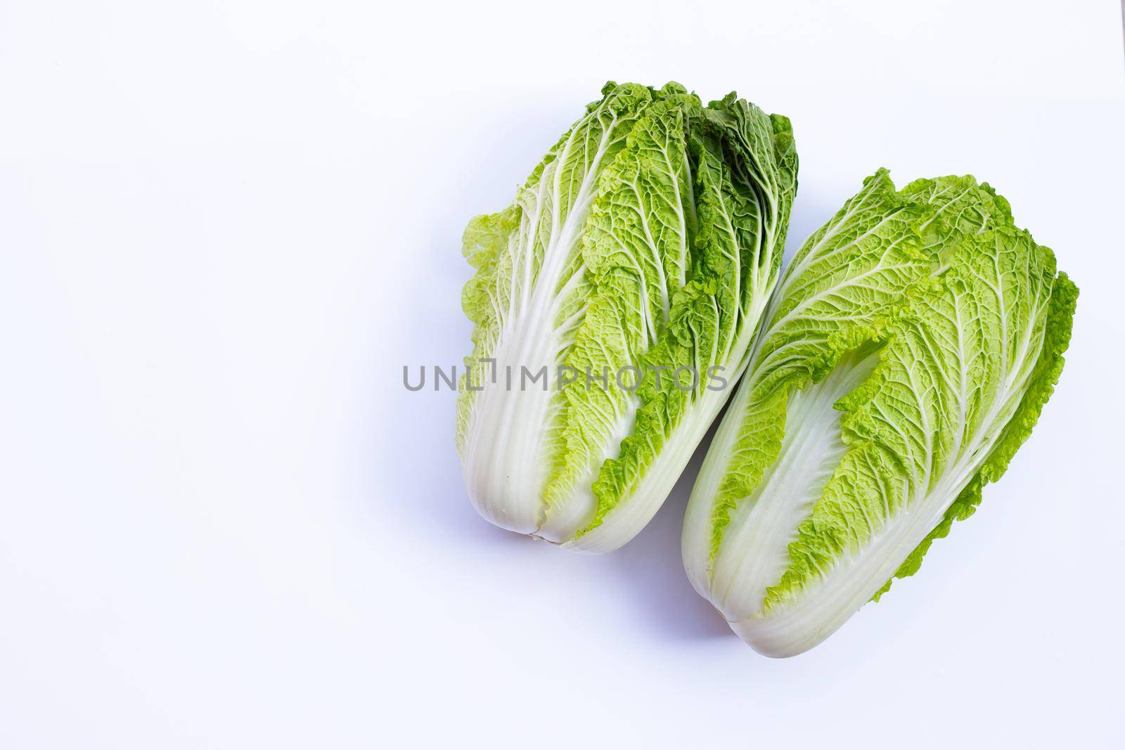 Chinese cabbage on white background. Copy space