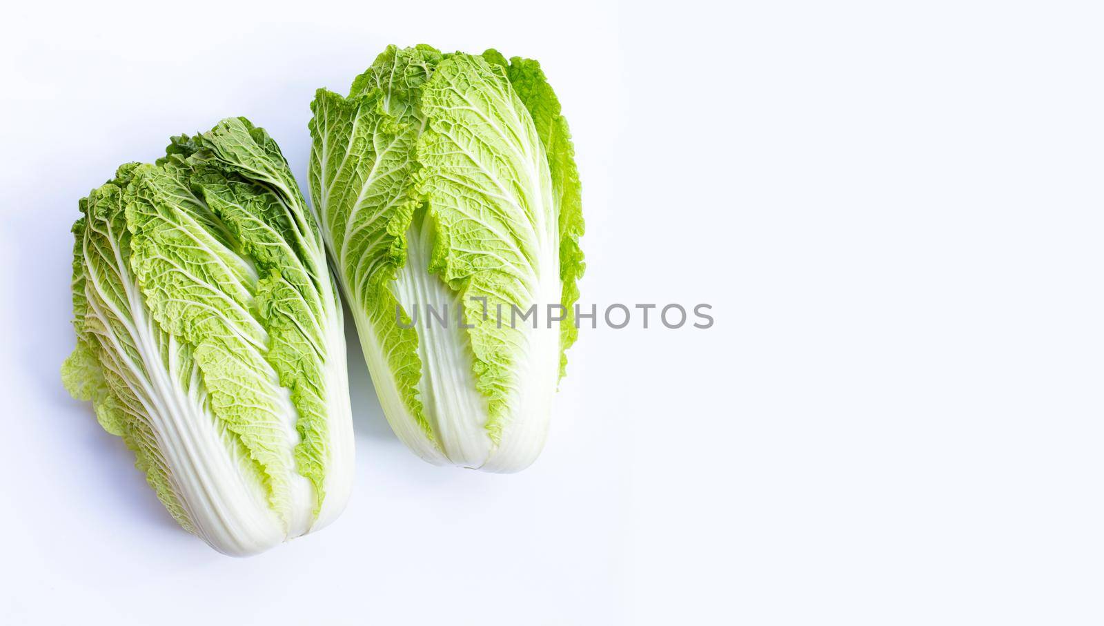 Chinese cabbage on white background. Copy space