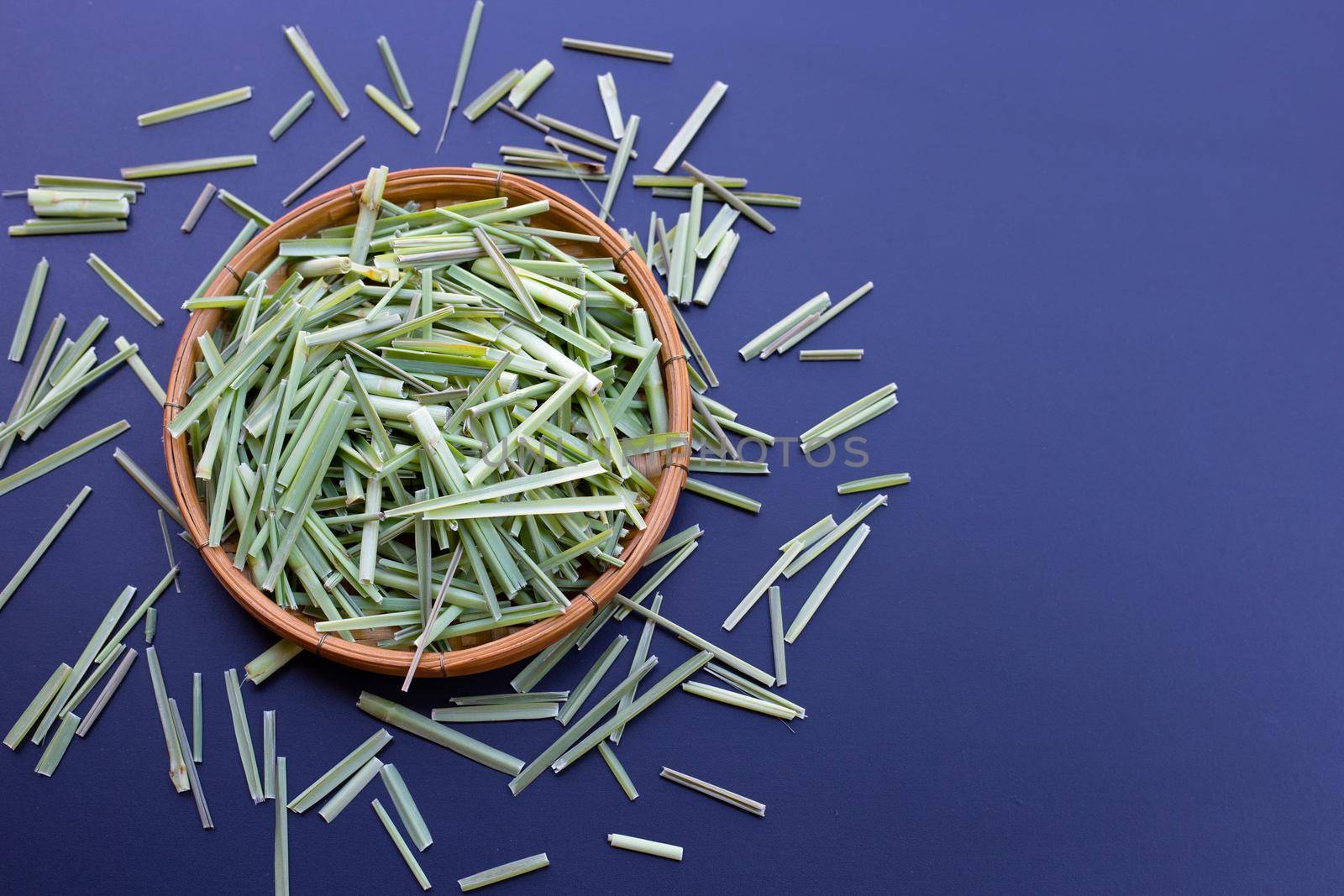 Organic lemongrass on dark background.