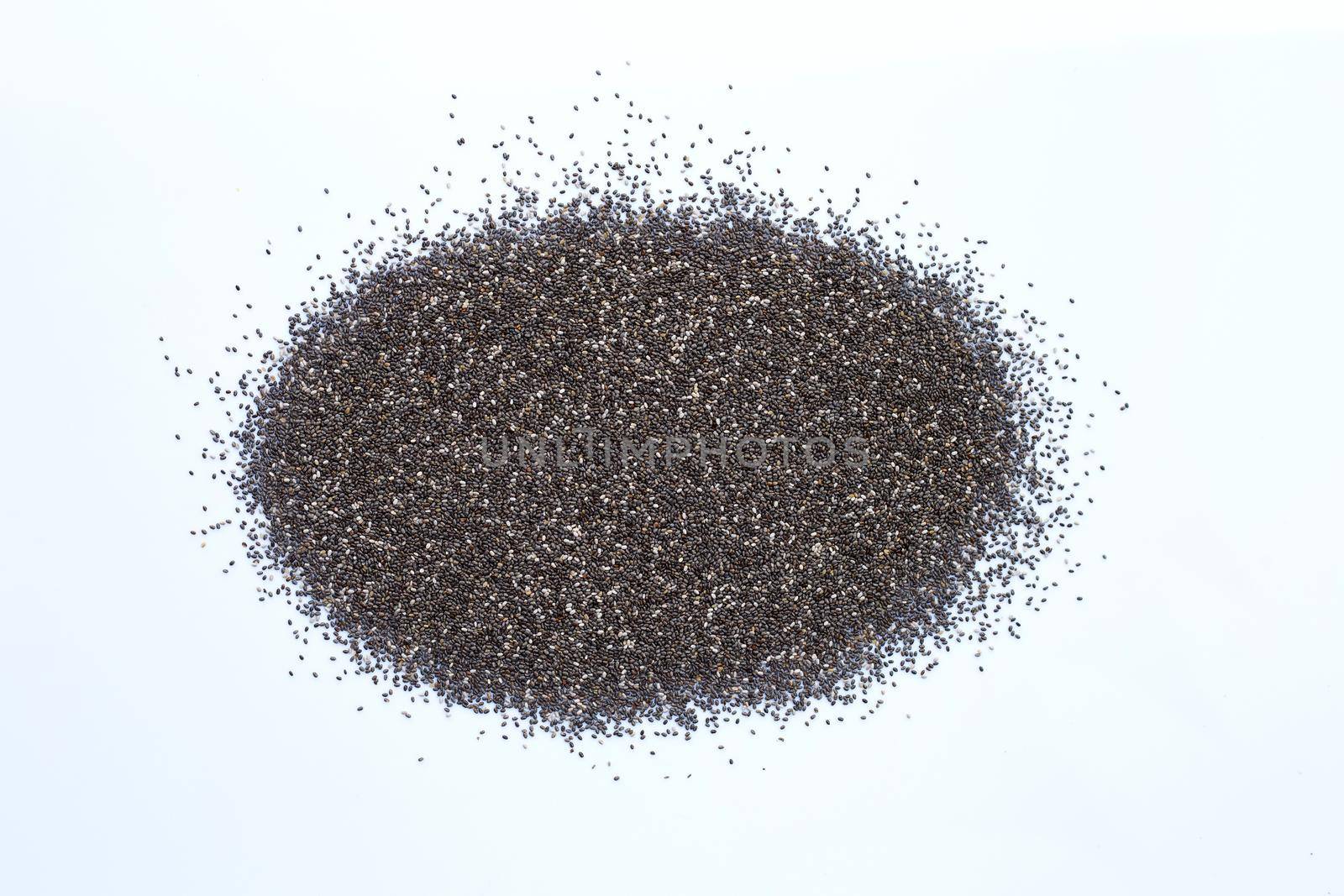 Chia seeds isolated on white background.