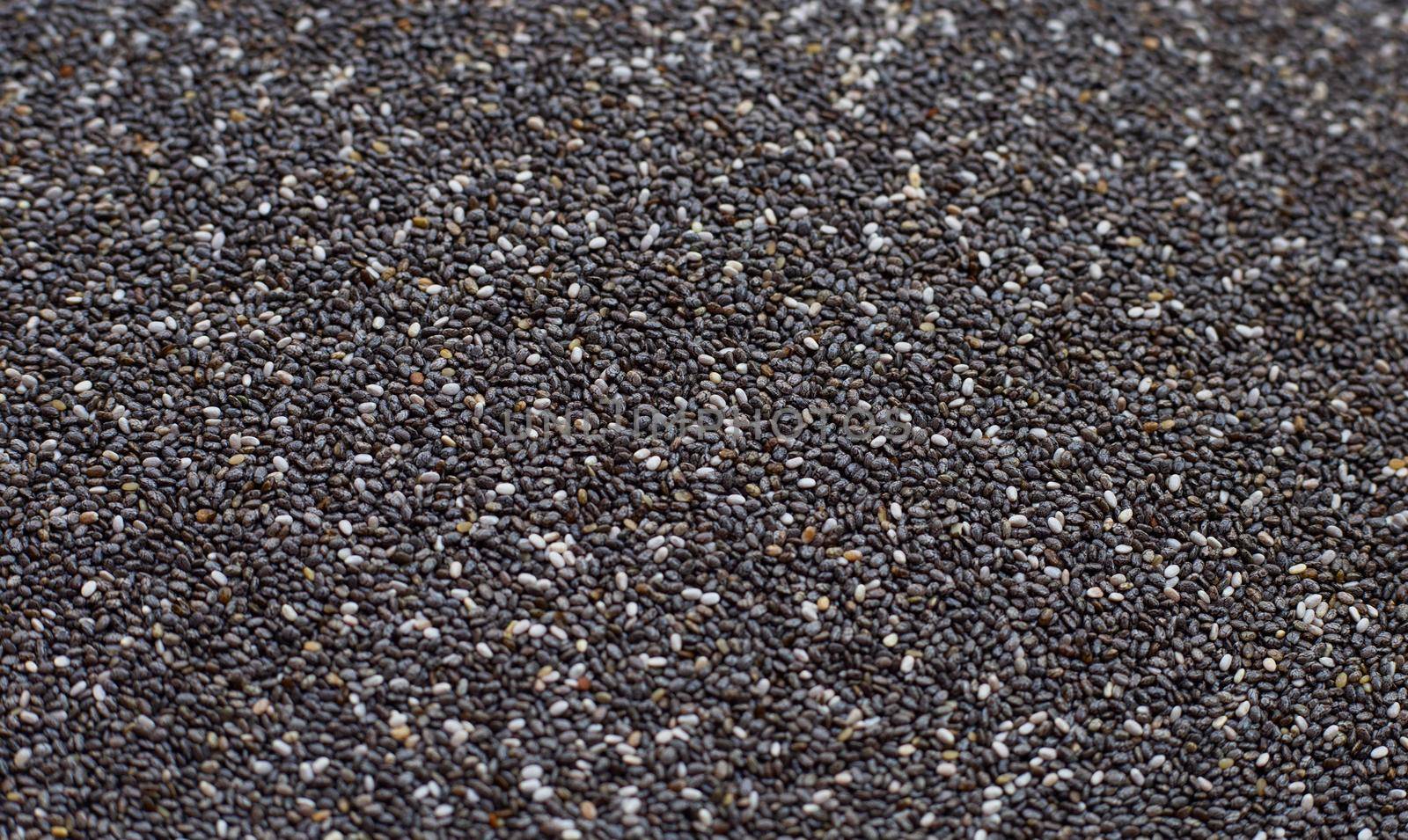 Close up of chia seeds. Food background