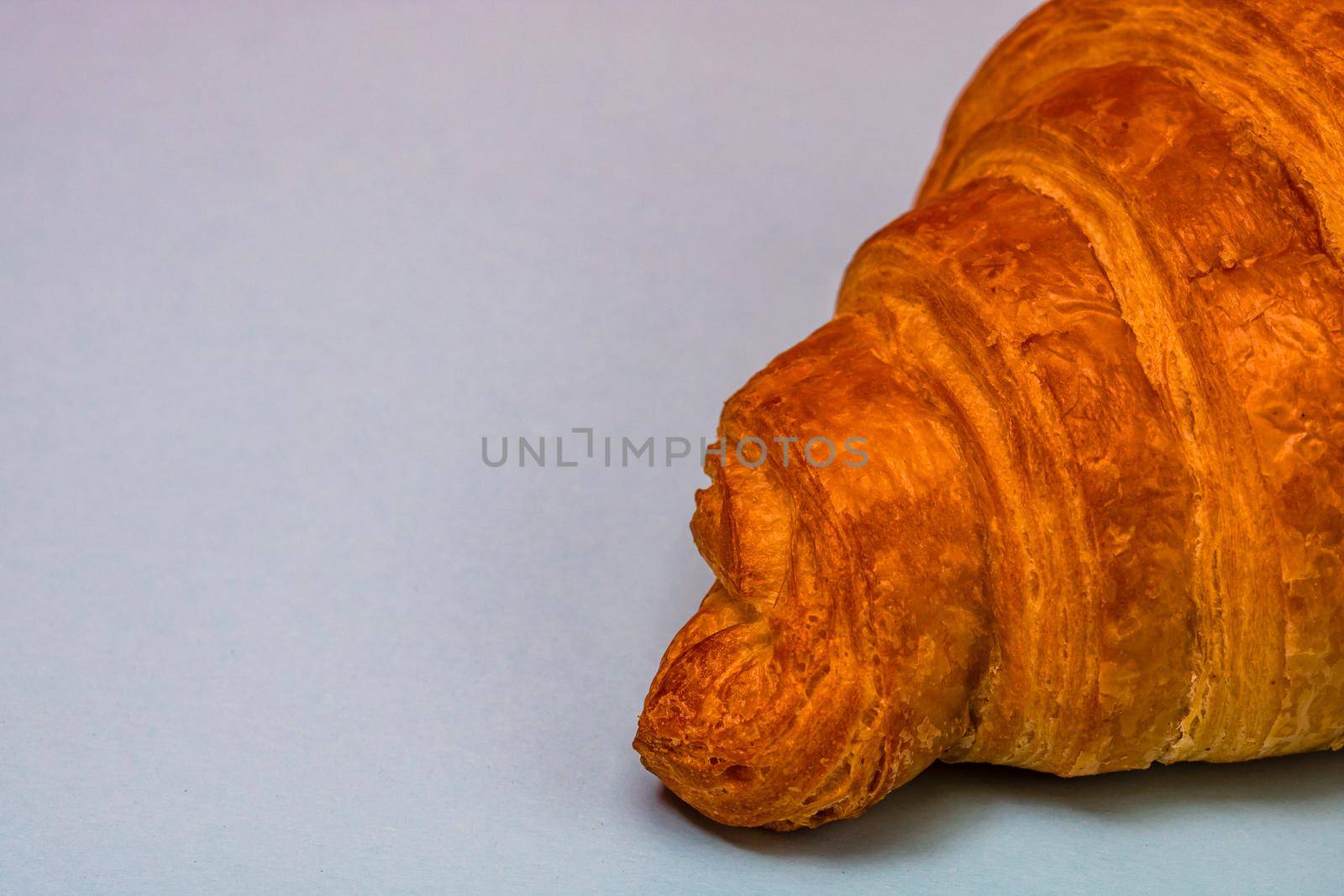 Detail of fresh croissant isolated, french breakfast concept.