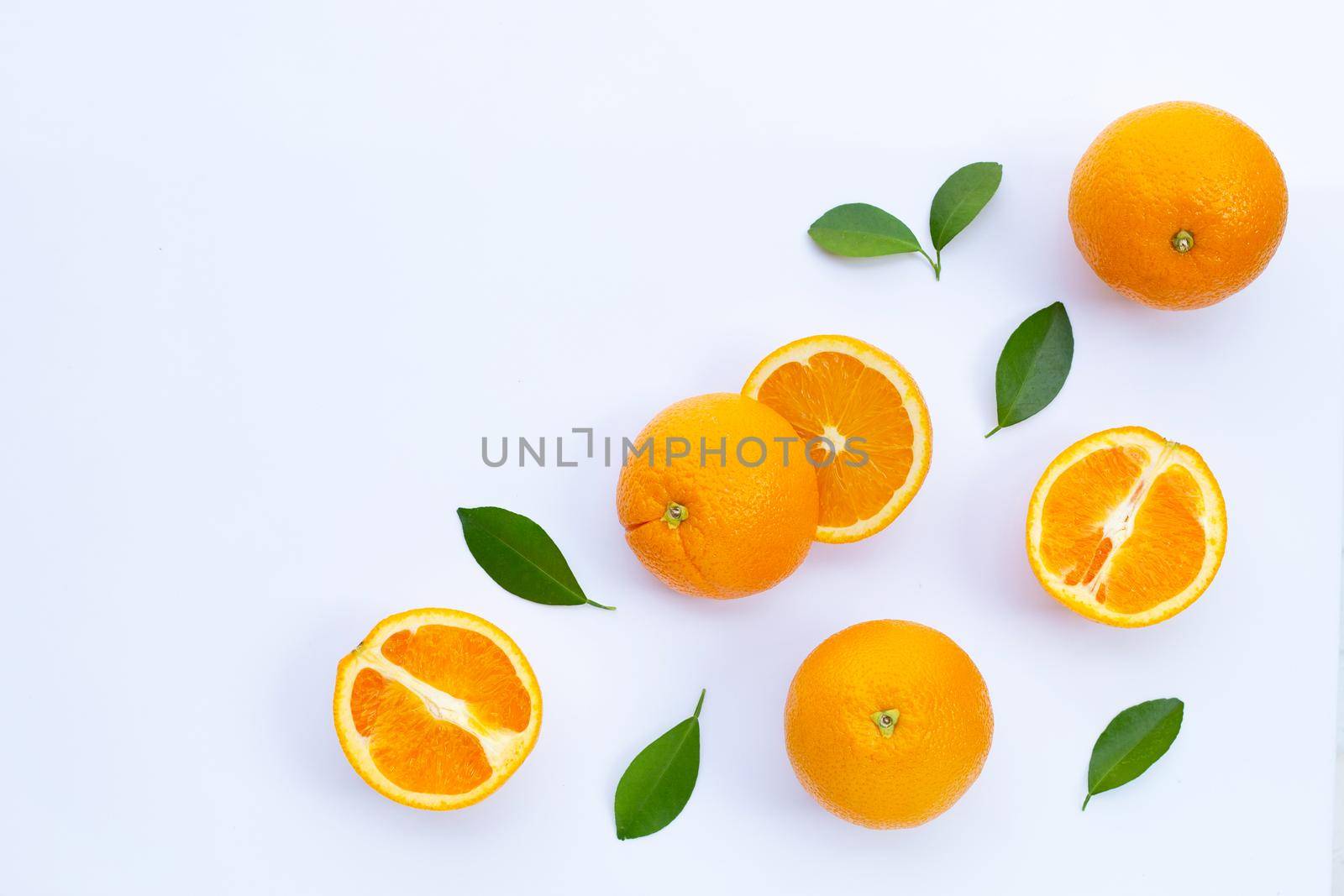 High vitamin C, Juicy and sweet. Fresh orange fruit on white background. by Bowonpat