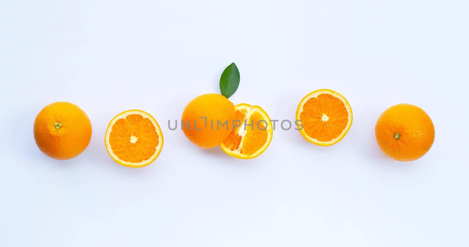 High vitamin C, Juicy and sweet. Fresh orange fruit on white background. by Bowonpat