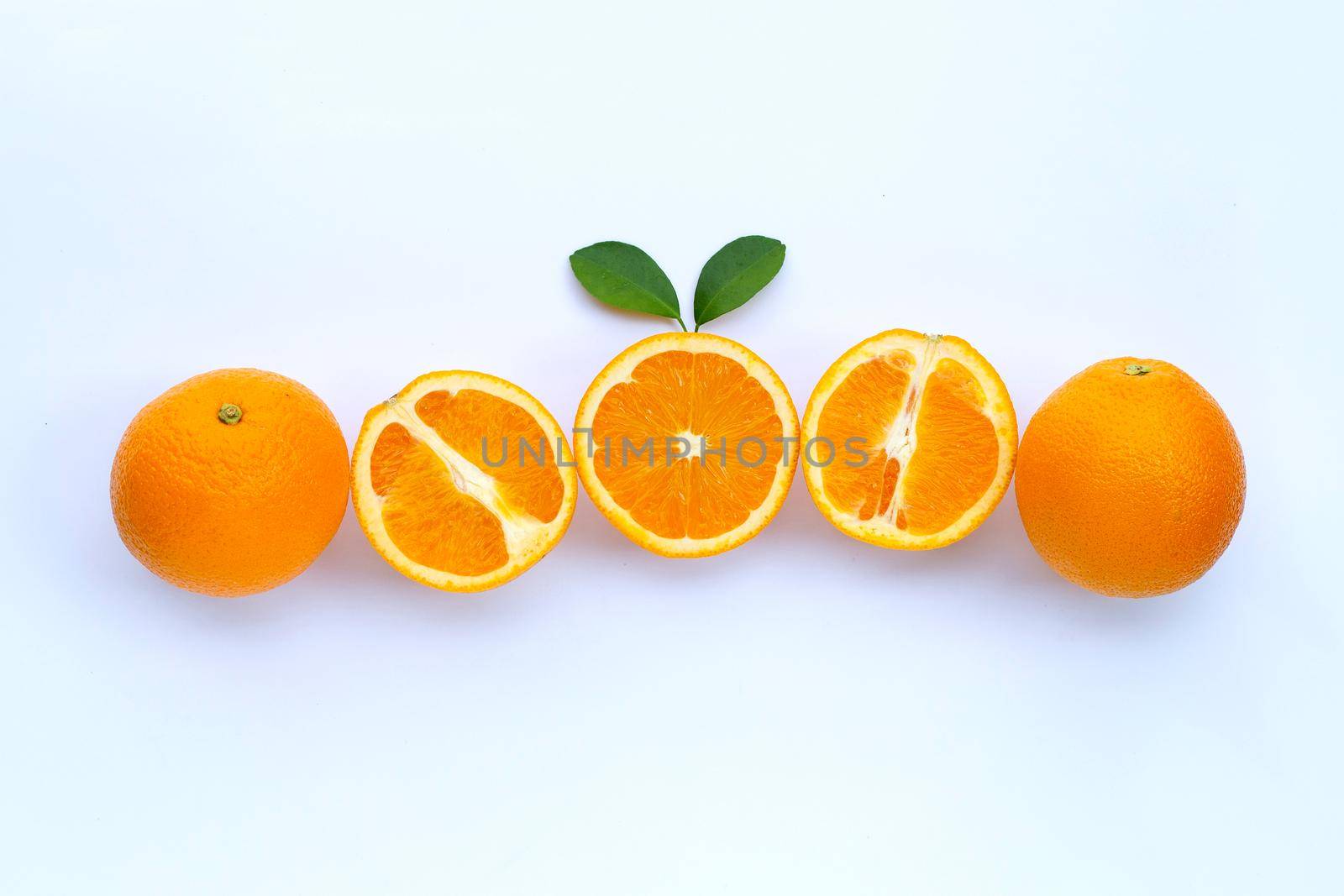 High vitamin C, Juicy and sweet. Fresh orange fruit on white background. by Bowonpat