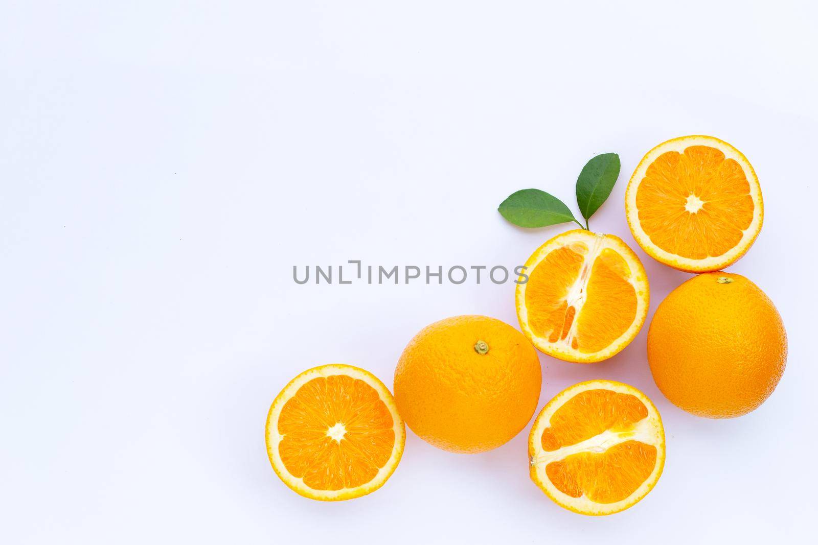 High vitamin C, Juicy and sweet. Fresh orange fruit on white background. by Bowonpat