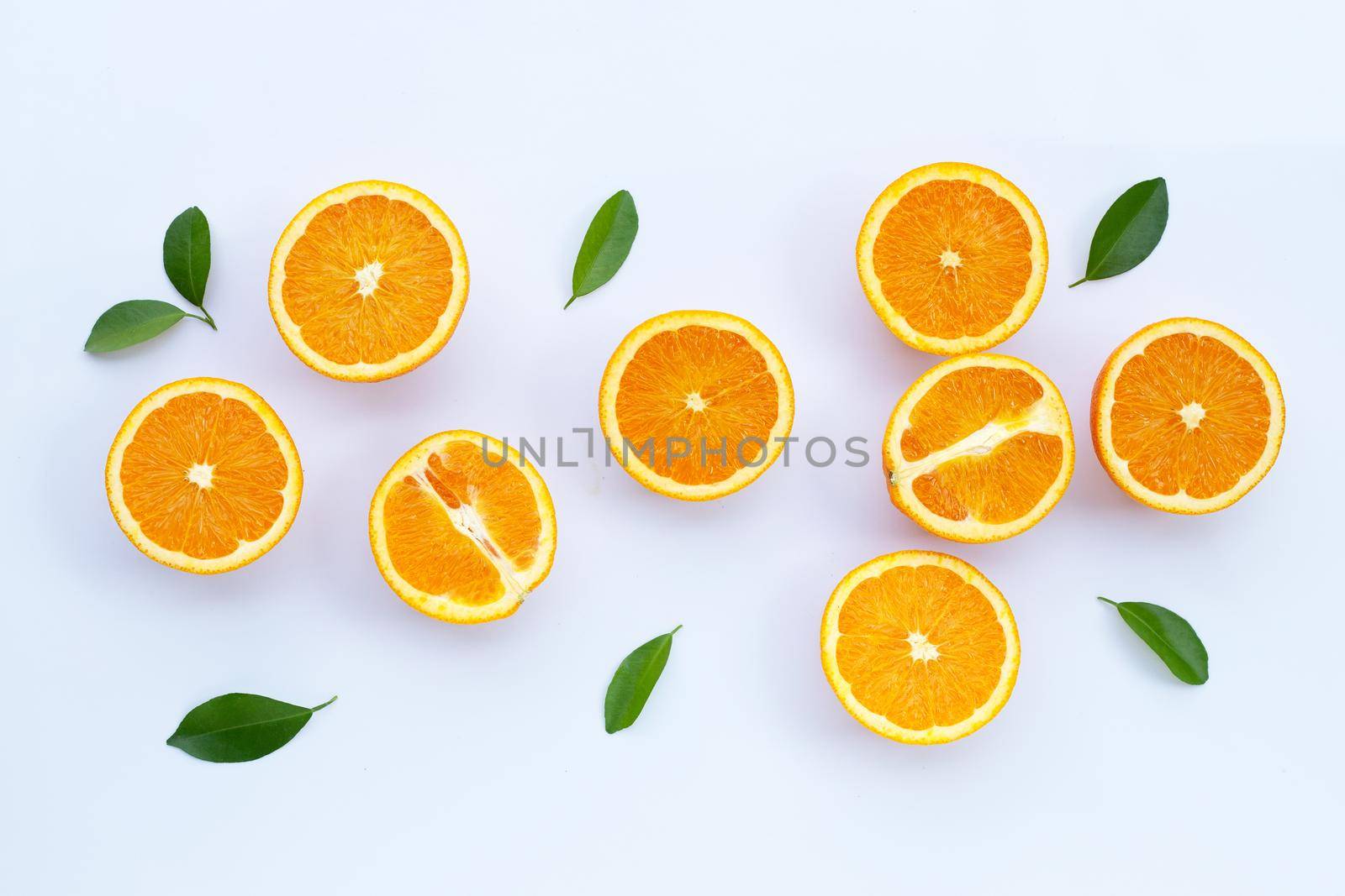 High vitamin C, Juicy and sweet. Fresh orange fruit on white background.