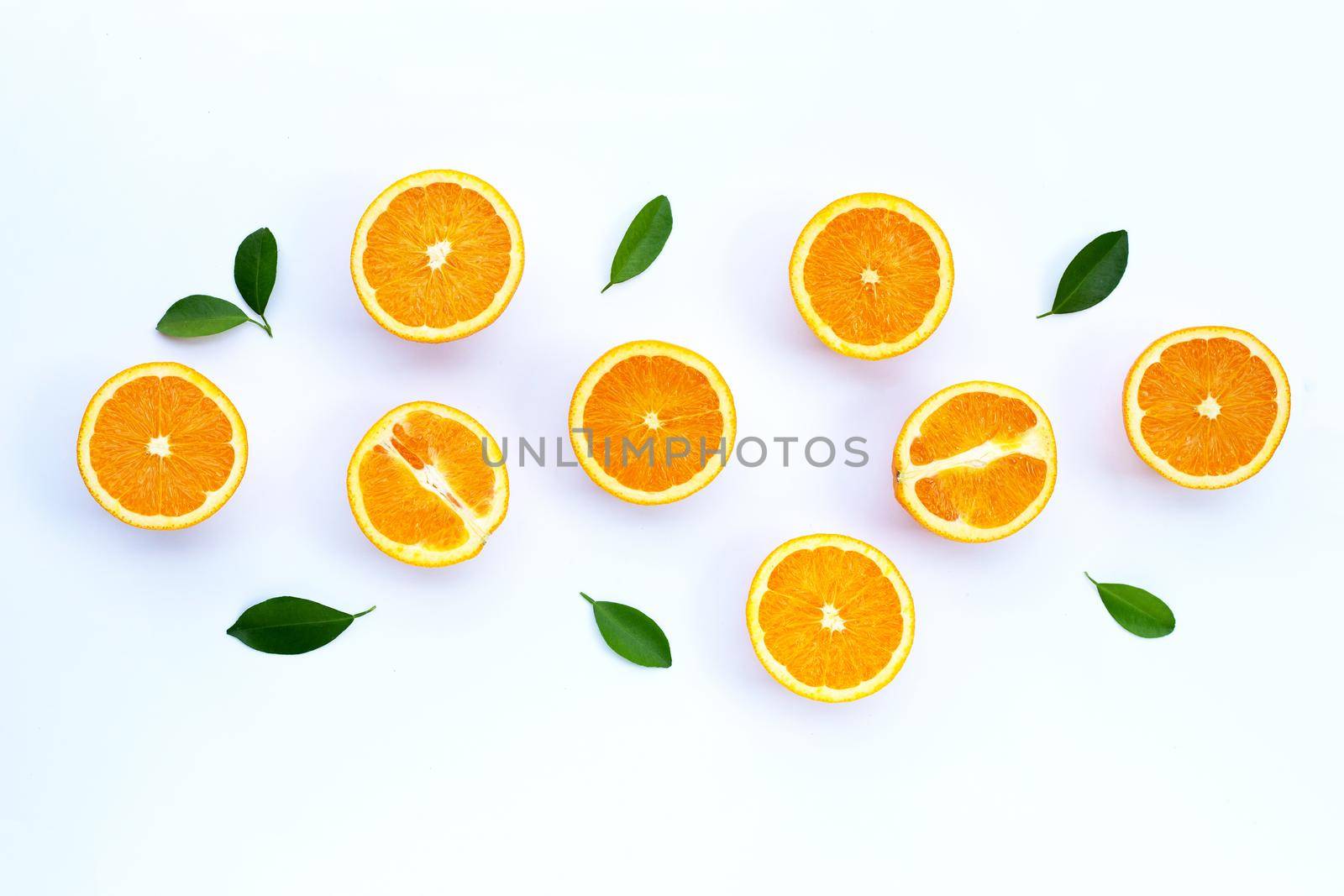 High vitamin C, Juicy and sweet. Fresh orange fruit on white background.