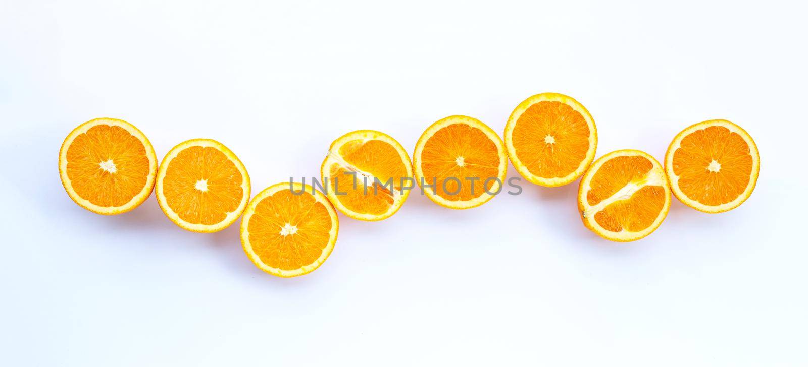 High vitamin C, Juicy and sweet. Fresh orange fruit on white background. by Bowonpat