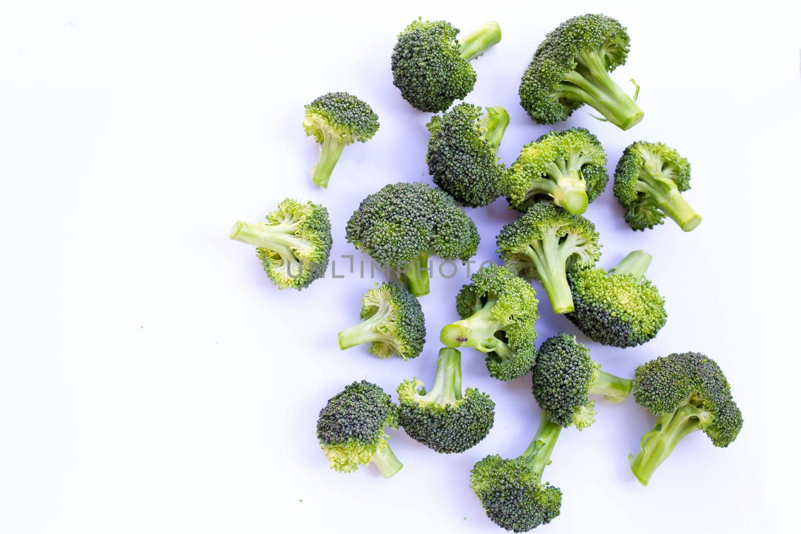 Fresh green broccoli on white background.