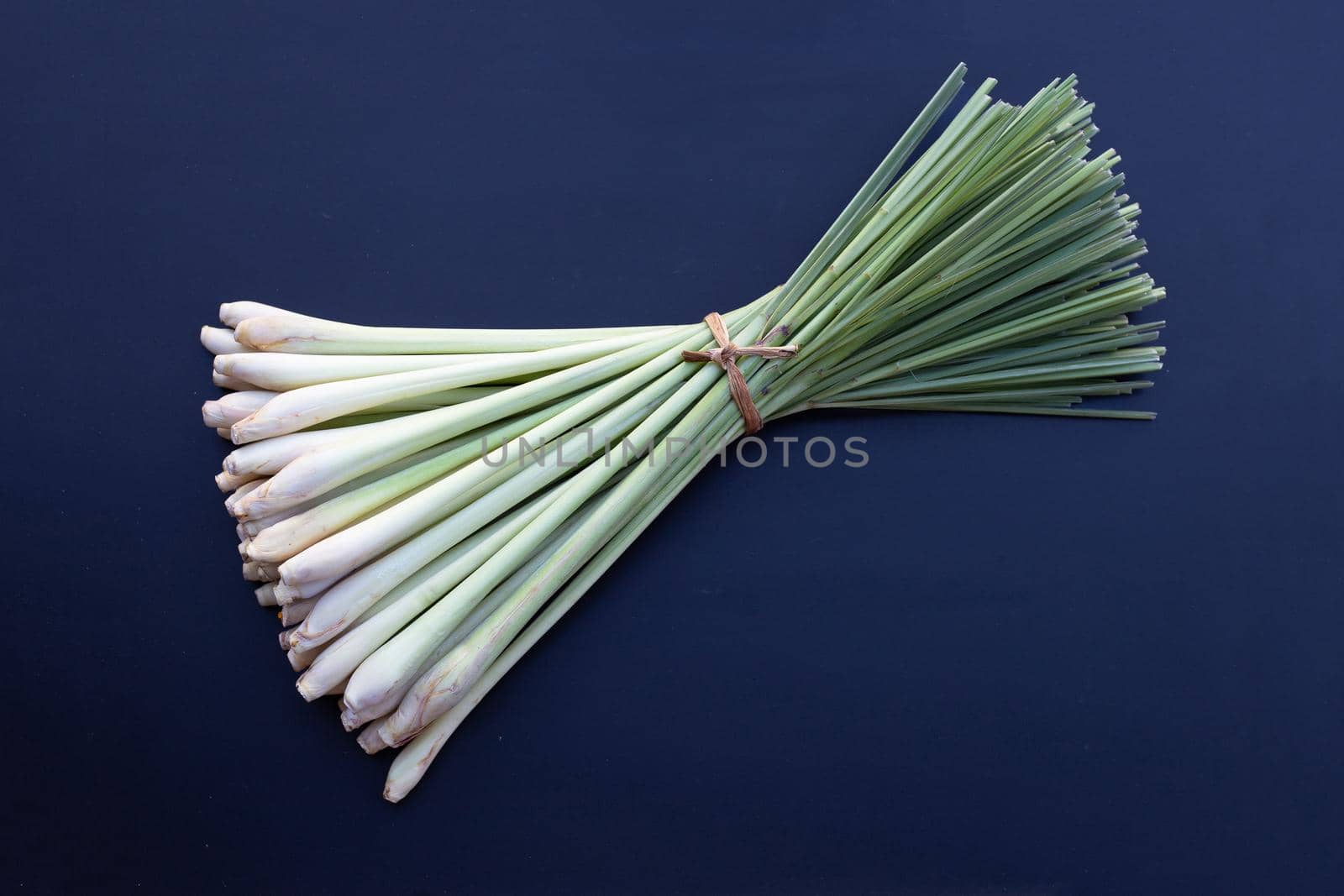 Fresh lemongrass on dark background.