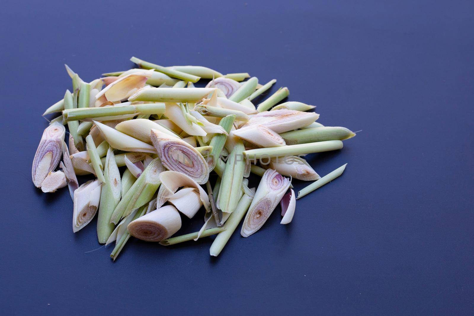 Organic lemongrass on dark background.