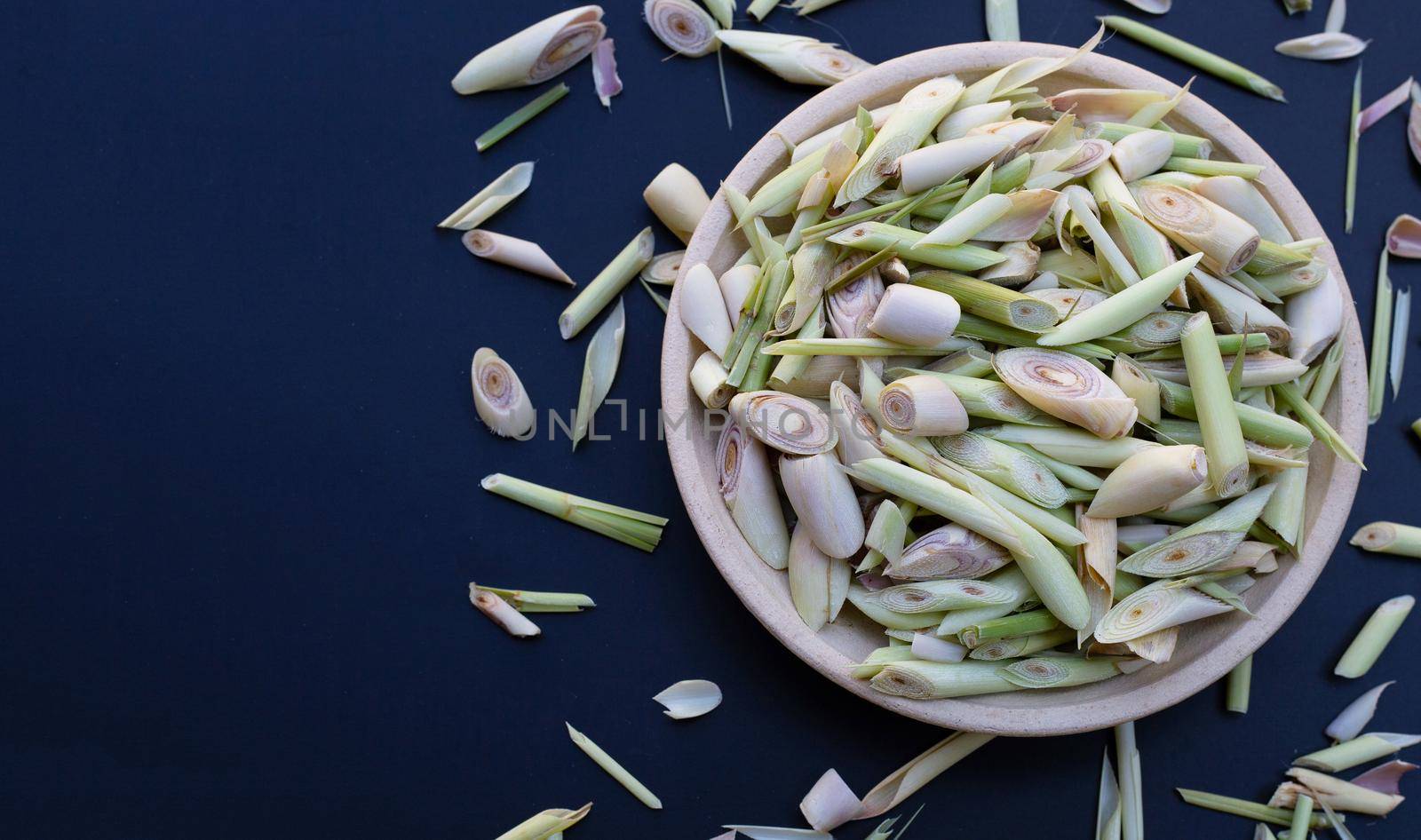 Organic lemongrass on dark background.