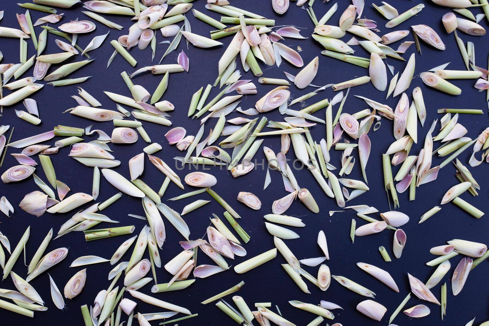 Organic lemongrass on dark background.