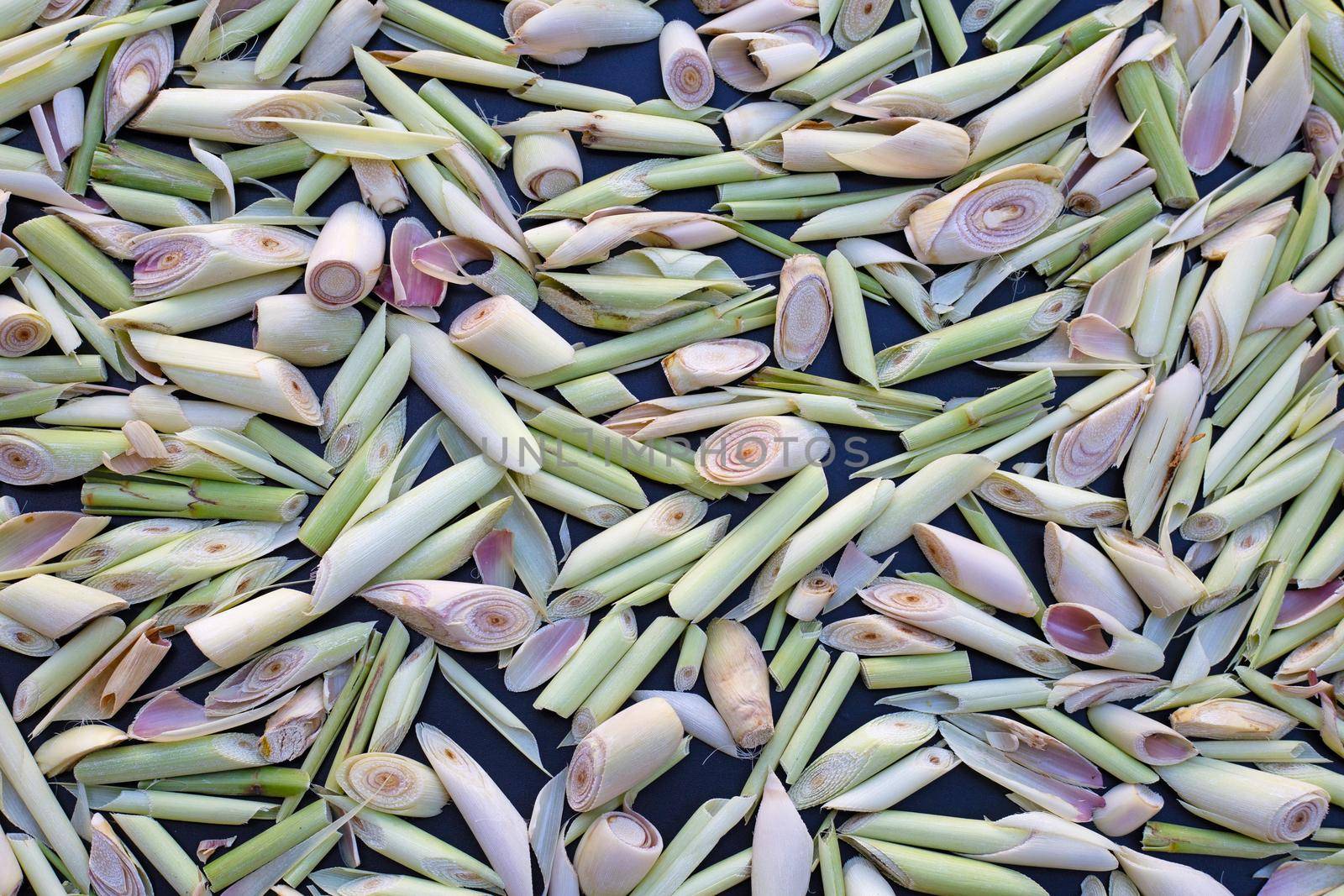 Organic lemongrass on dark background.