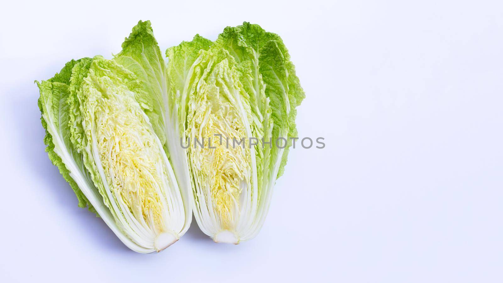 Chinese cabbage on white background. Copy space