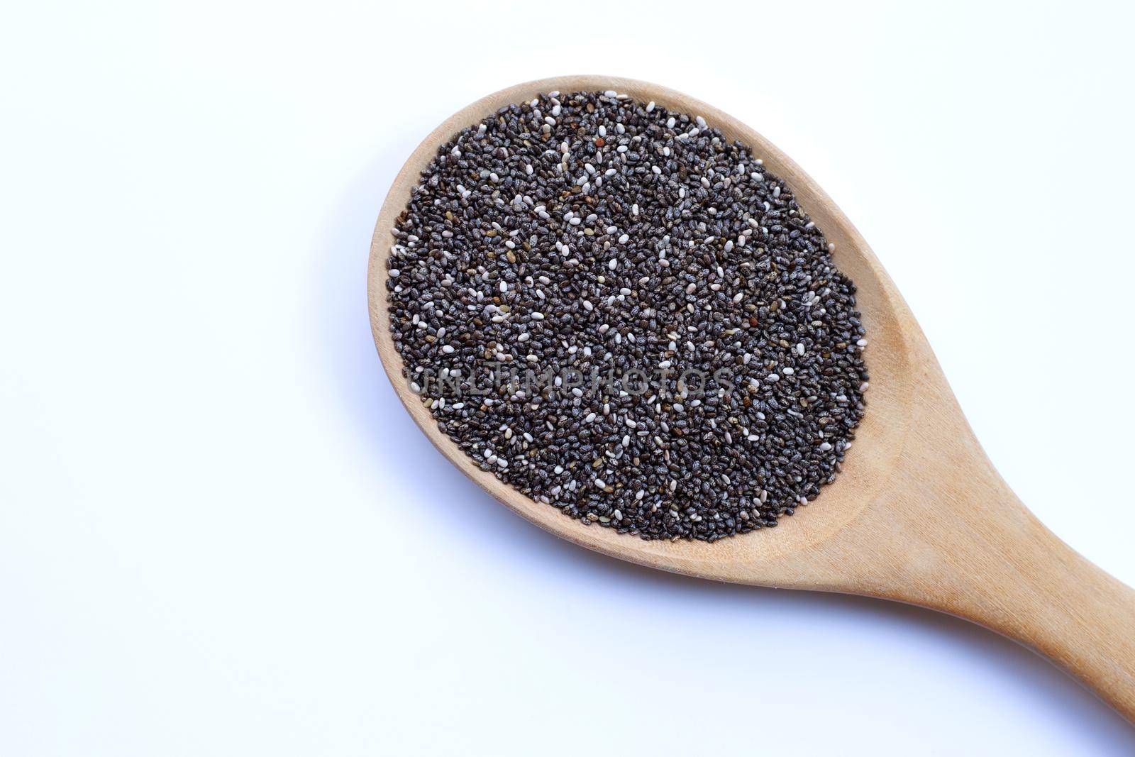 Chia seeds isolated on white background. by Bowonpat