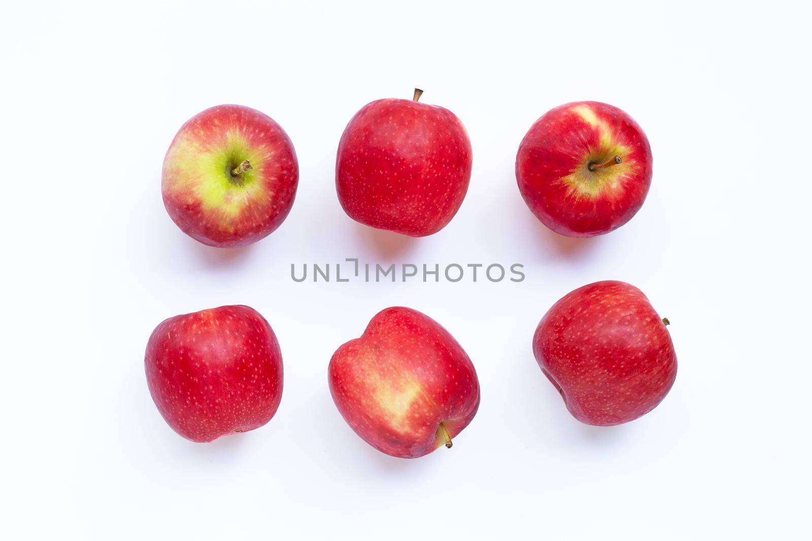 Fresh apples on white background. Top view