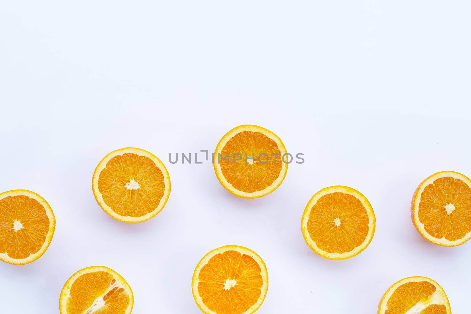 High vitamin C, Juicy and sweet. Fresh orange fruit on white background.