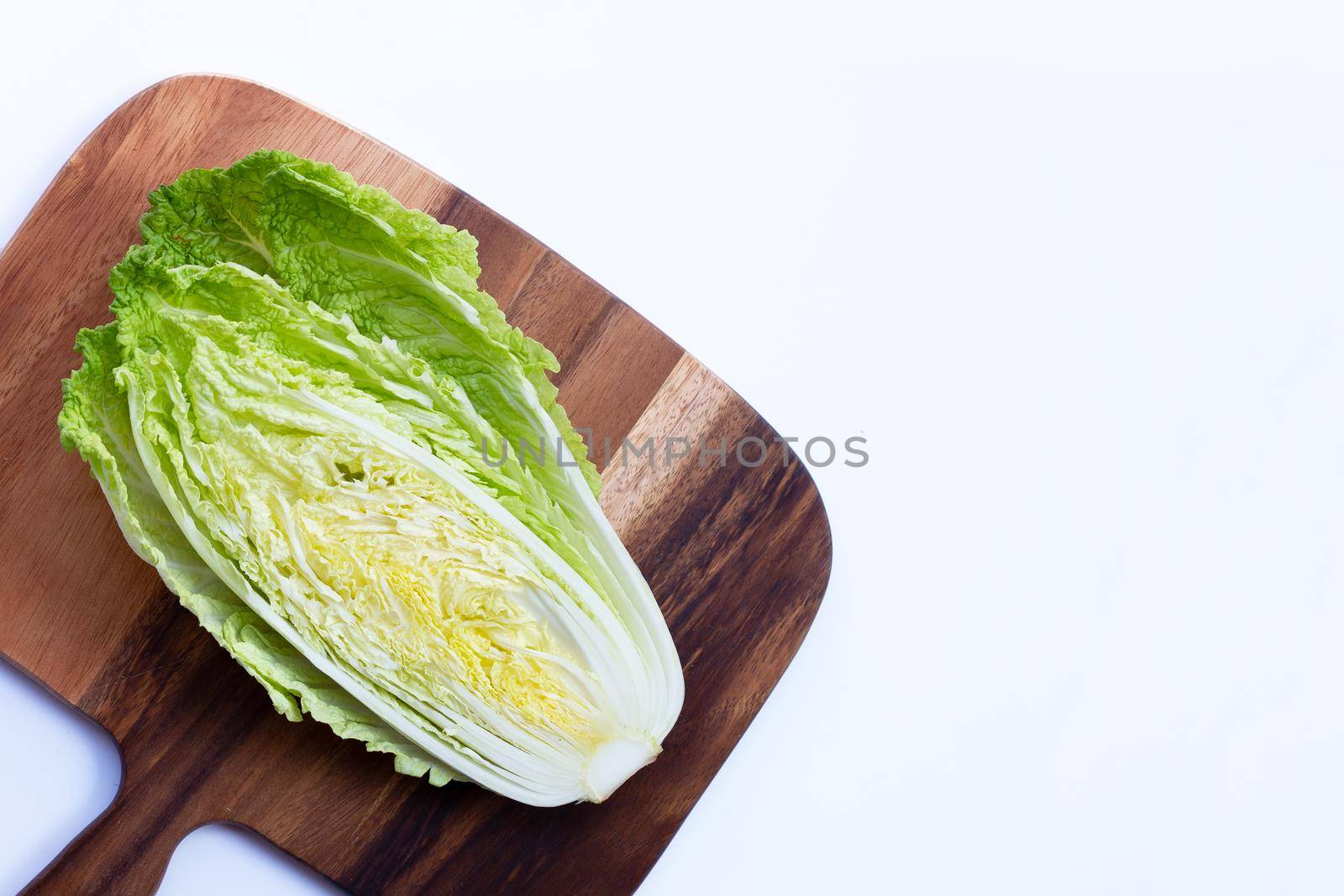 Chinese cabbage on white background. Copy space