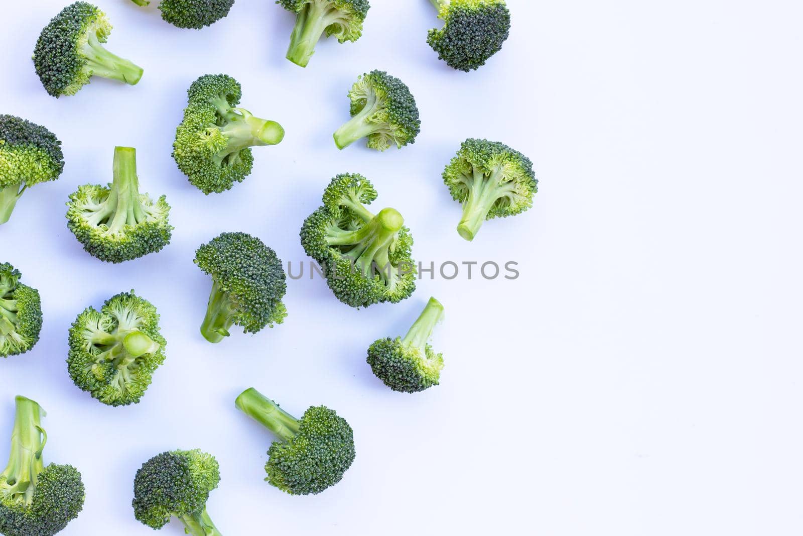 Fresh green broccoli on white background.