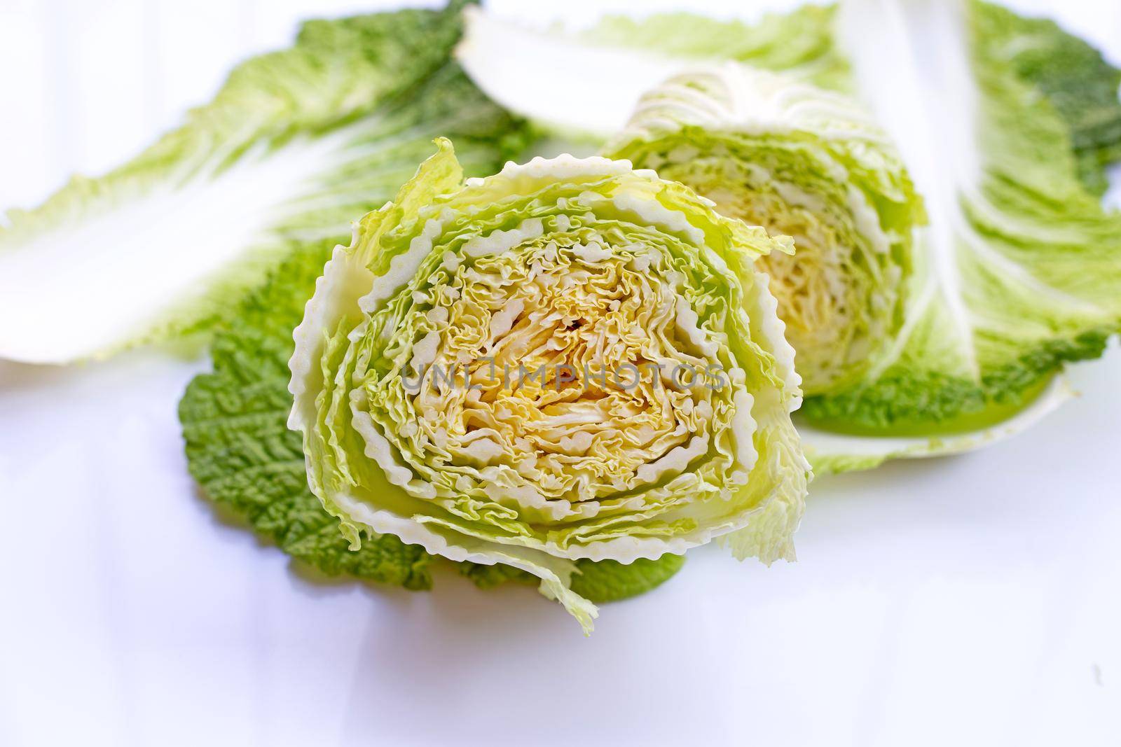 Chinese cabbage on white background. Copy space by Bowonpat