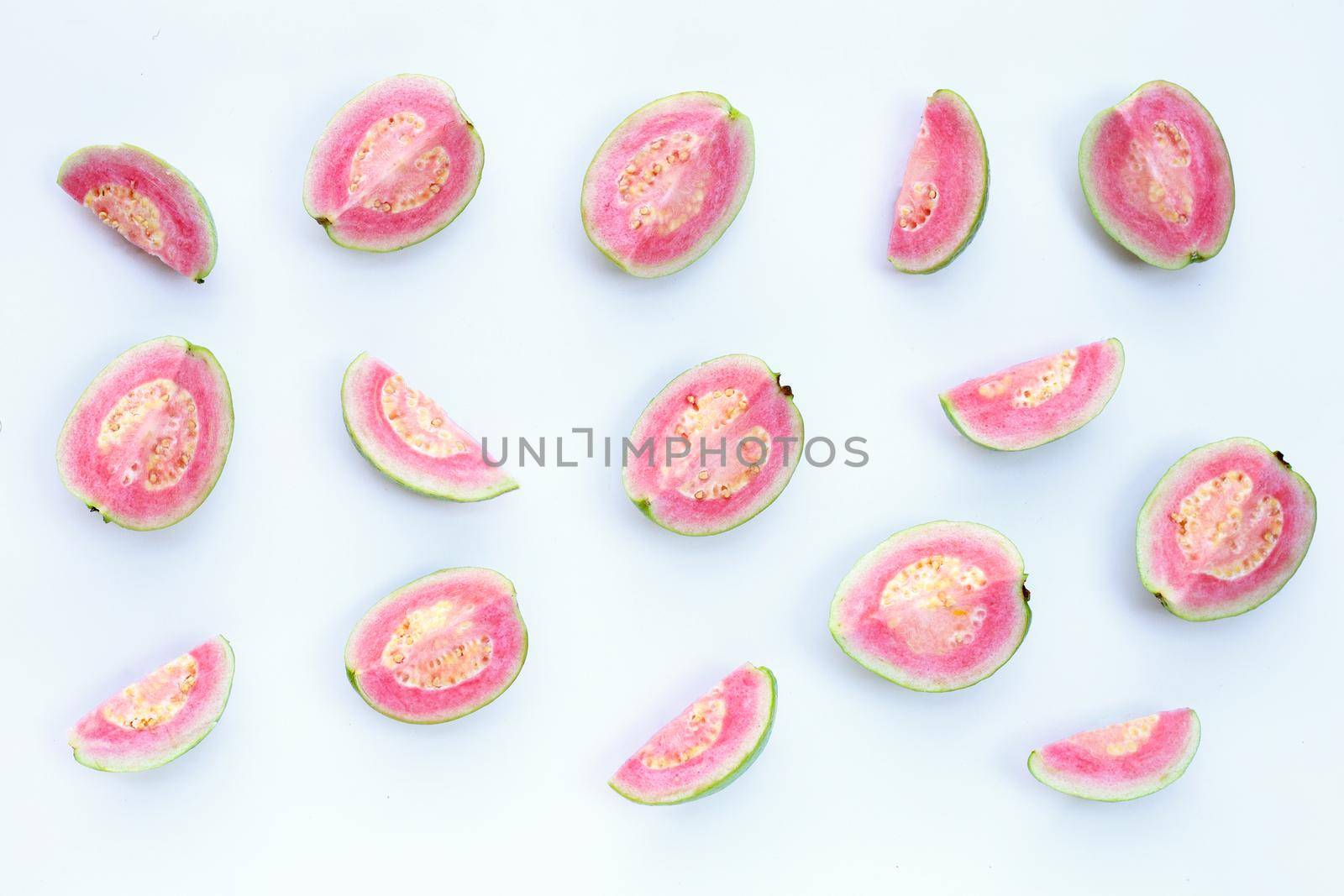 Pink guava on white background.