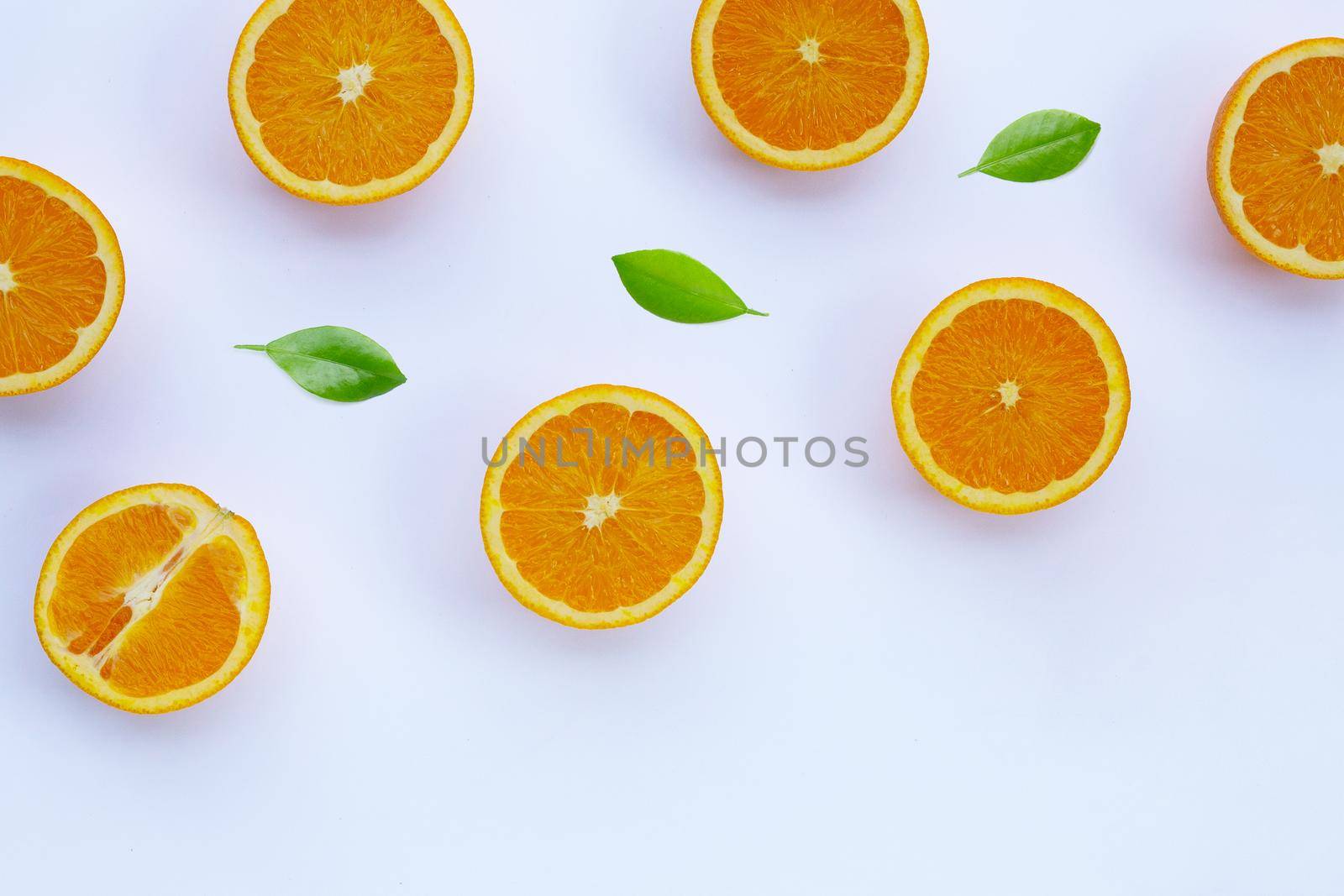 High vitamin C, Juicy and sweet. Fresh orange fruit on white background. by Bowonpat