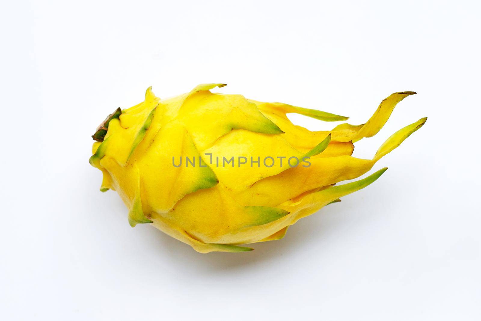 Yellow pitahaya or dragon fruit on white background. 
