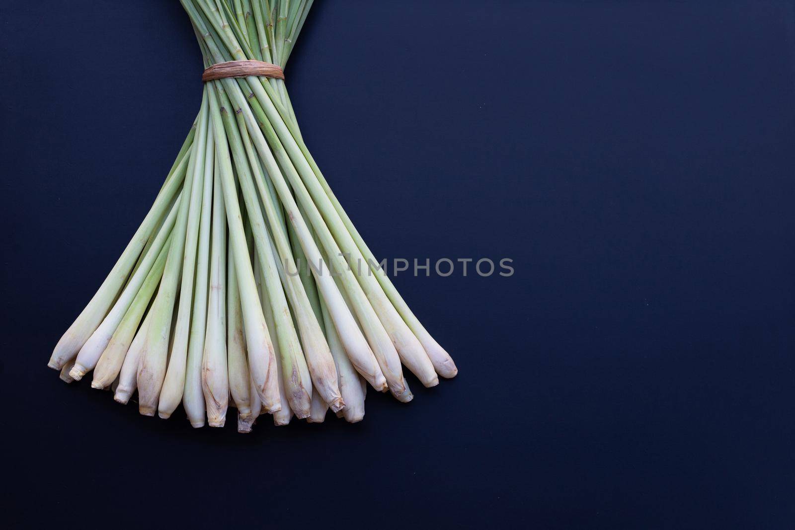 Fresh lemongrass on dark background.