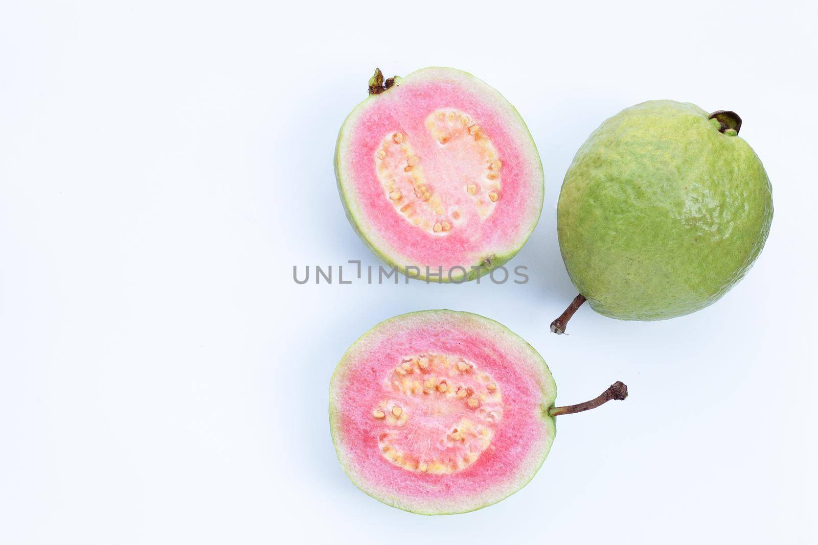 Pink guava on white background.