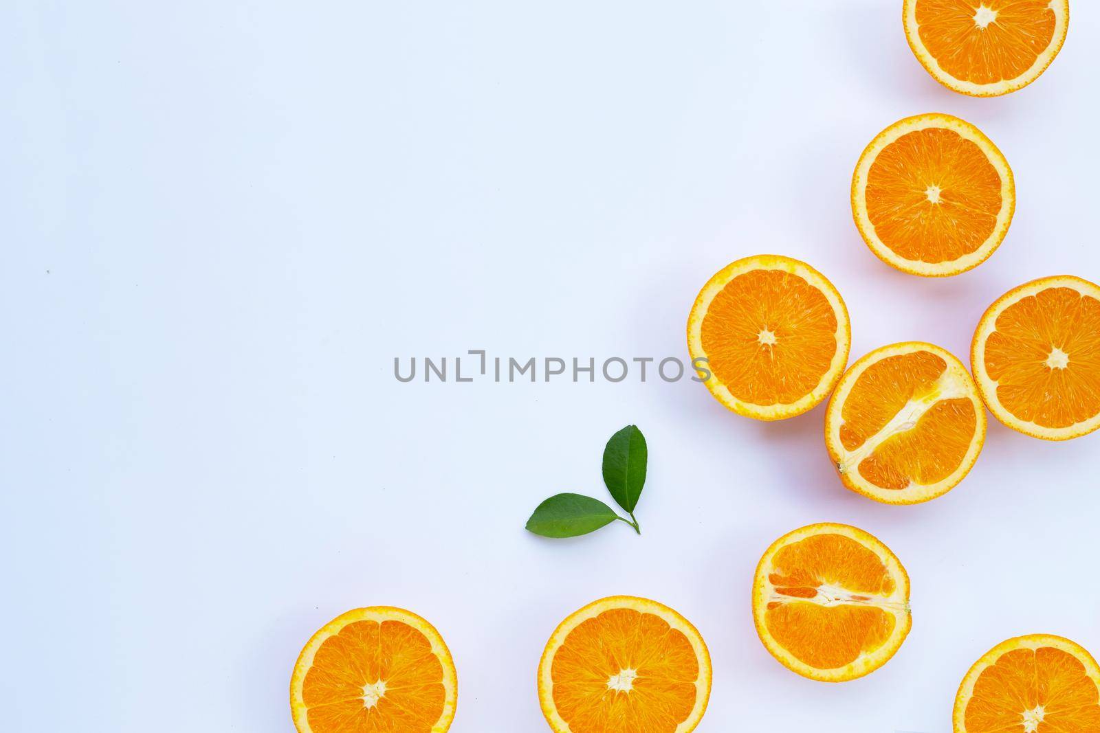 High vitamin C, Juicy and sweet. Fresh orange fruit on white background.