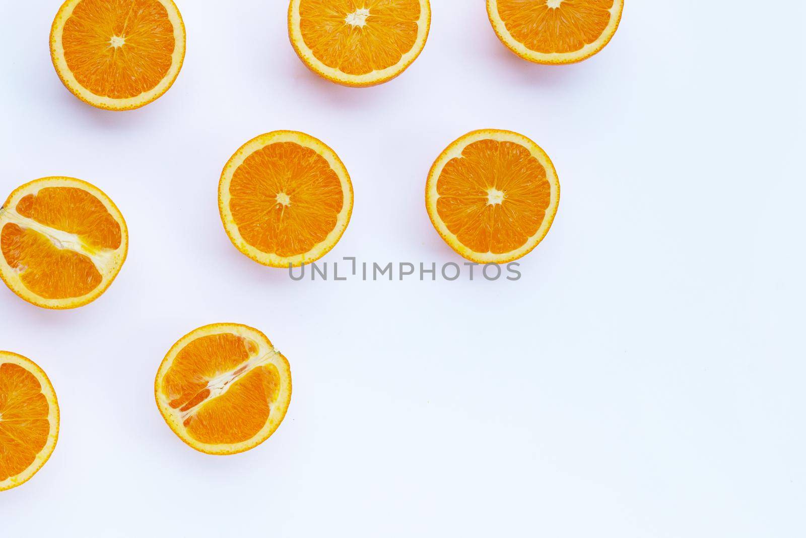 High vitamin C, Juicy and sweet. Fresh orange fruit on white background.