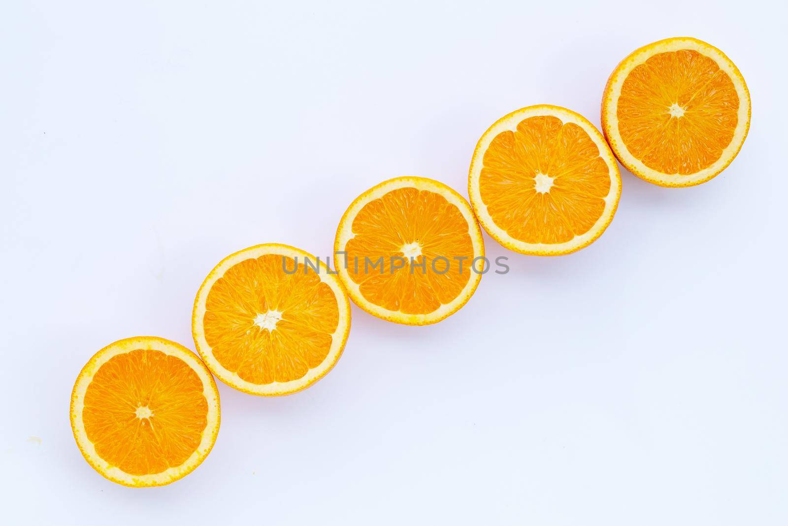 High vitamin C, Juicy and sweet. Fresh orange fruit on white background.