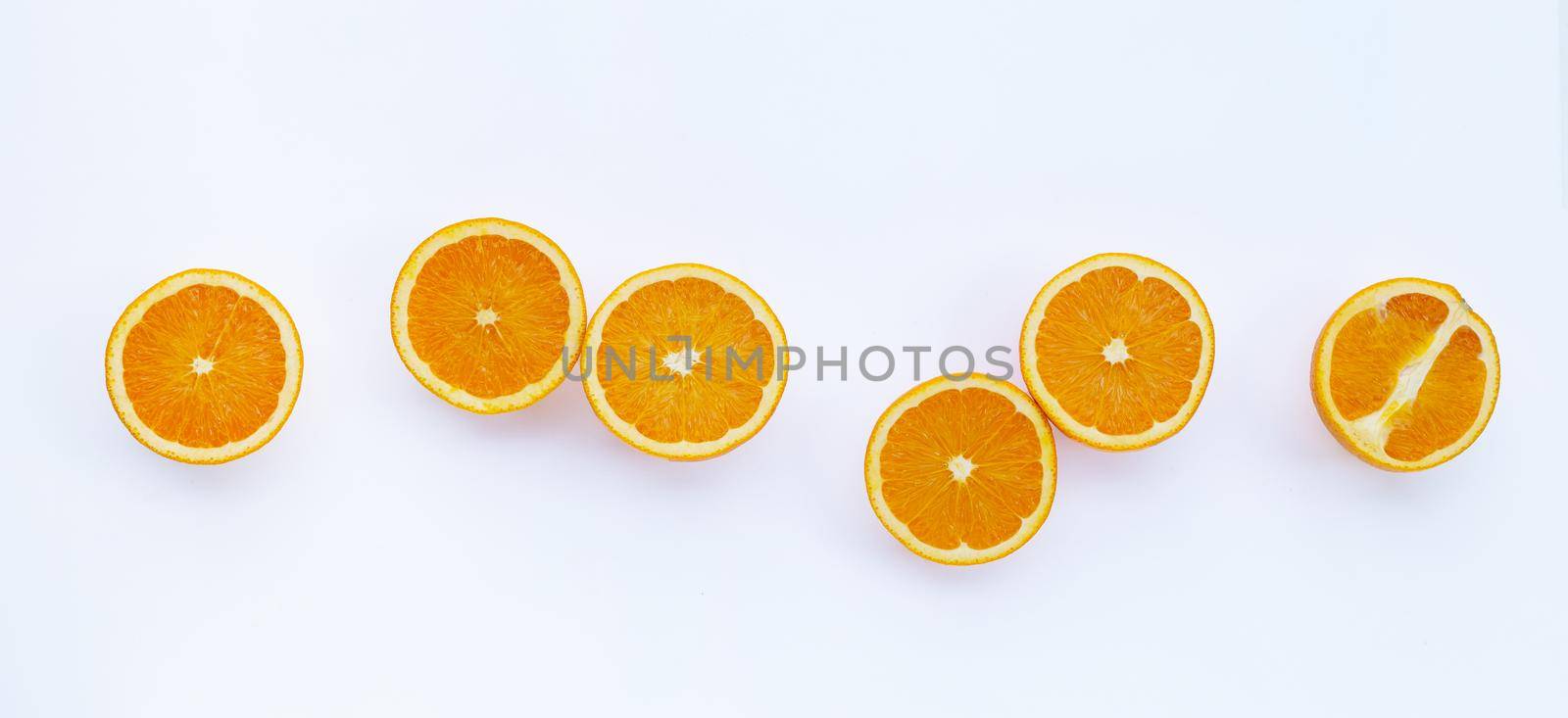 High vitamin C, Juicy and sweet. Fresh orange fruit on white background. by Bowonpat