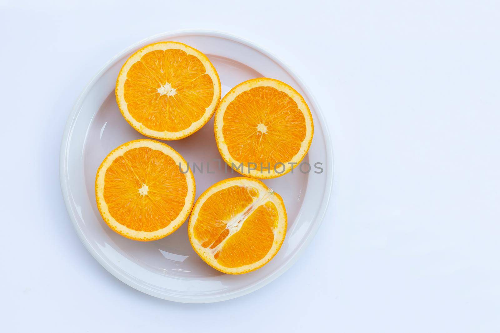 High vitamin C, Juicy and sweet. Fresh orange fruit on white background.