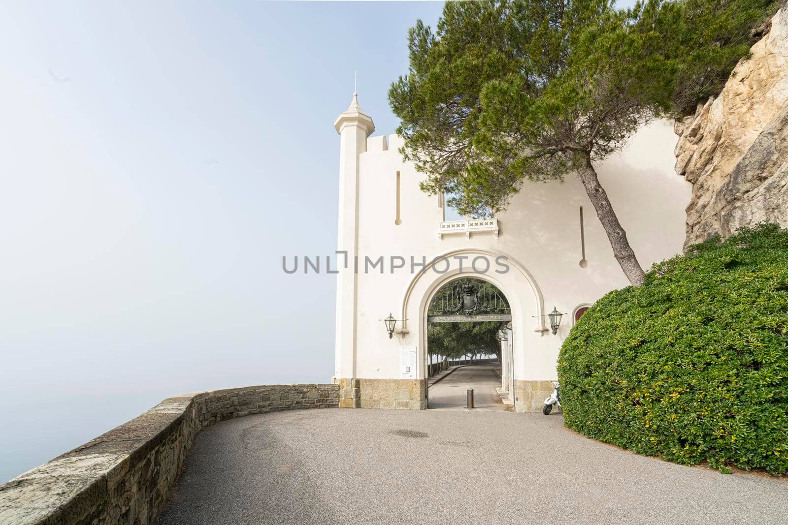 Trieste, Italy. 24 February 2921.  the entrance to the Miramare Castle area in Trieste, Italy