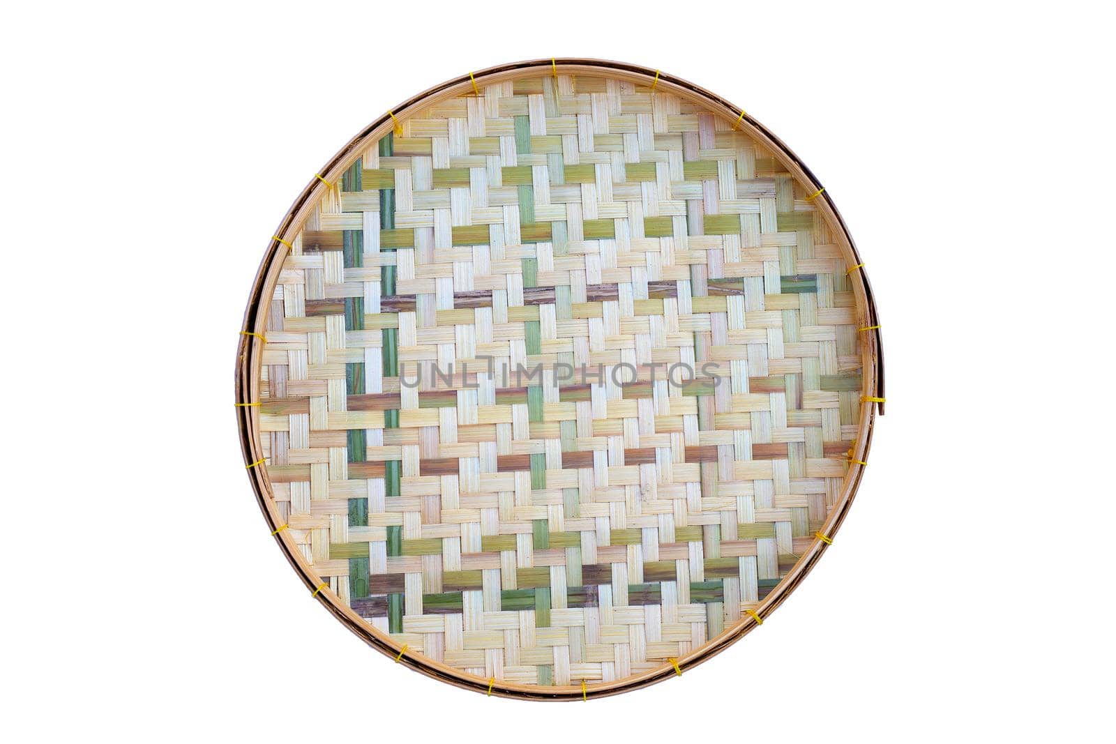 Wooden bamboo threshing basket on white background. 