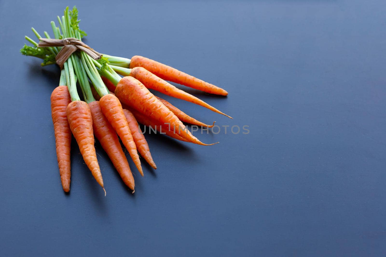 Fresh carrots on dark background.